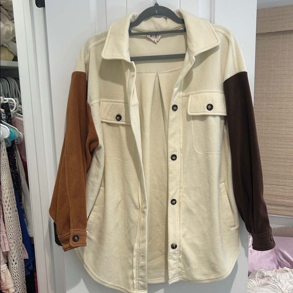 BiBi Two-Tone Cream and Brown Utility Jacket